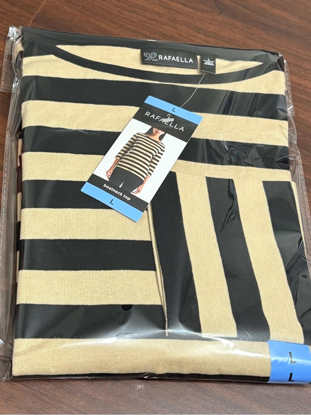 Rafaella Black and Beige Striped Men's Boatneck Top